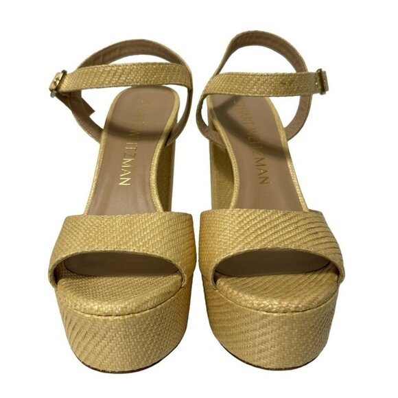 Stuart Weitzman Ryder 95 Platform Sandal Wheat Tan Textured Rafia Size 8.5 New - Picture 9 of 15